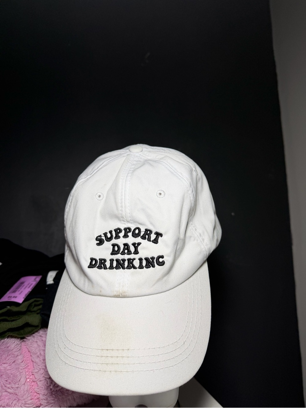 SHEIN White Baseball Cap with Black Embroidered 'Support Day Drinking'